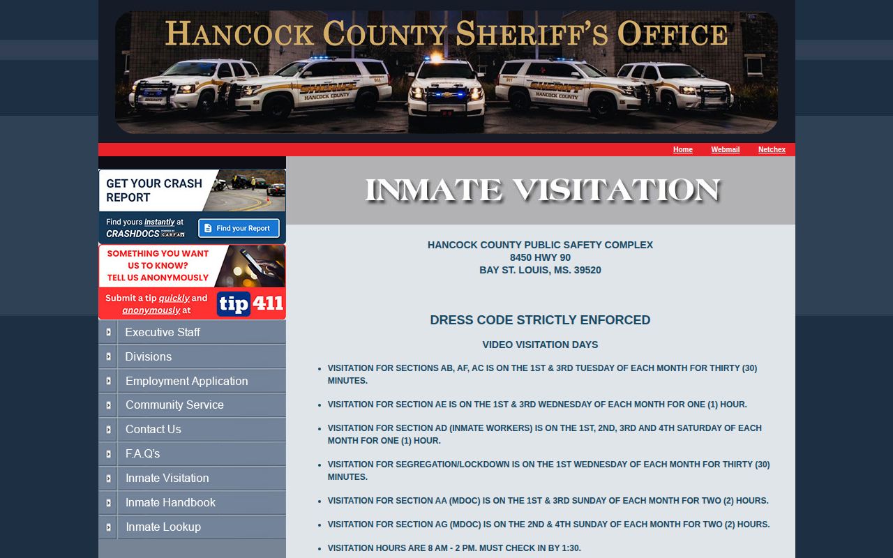 Hancock County Adult Detention Center visitation and release custody context