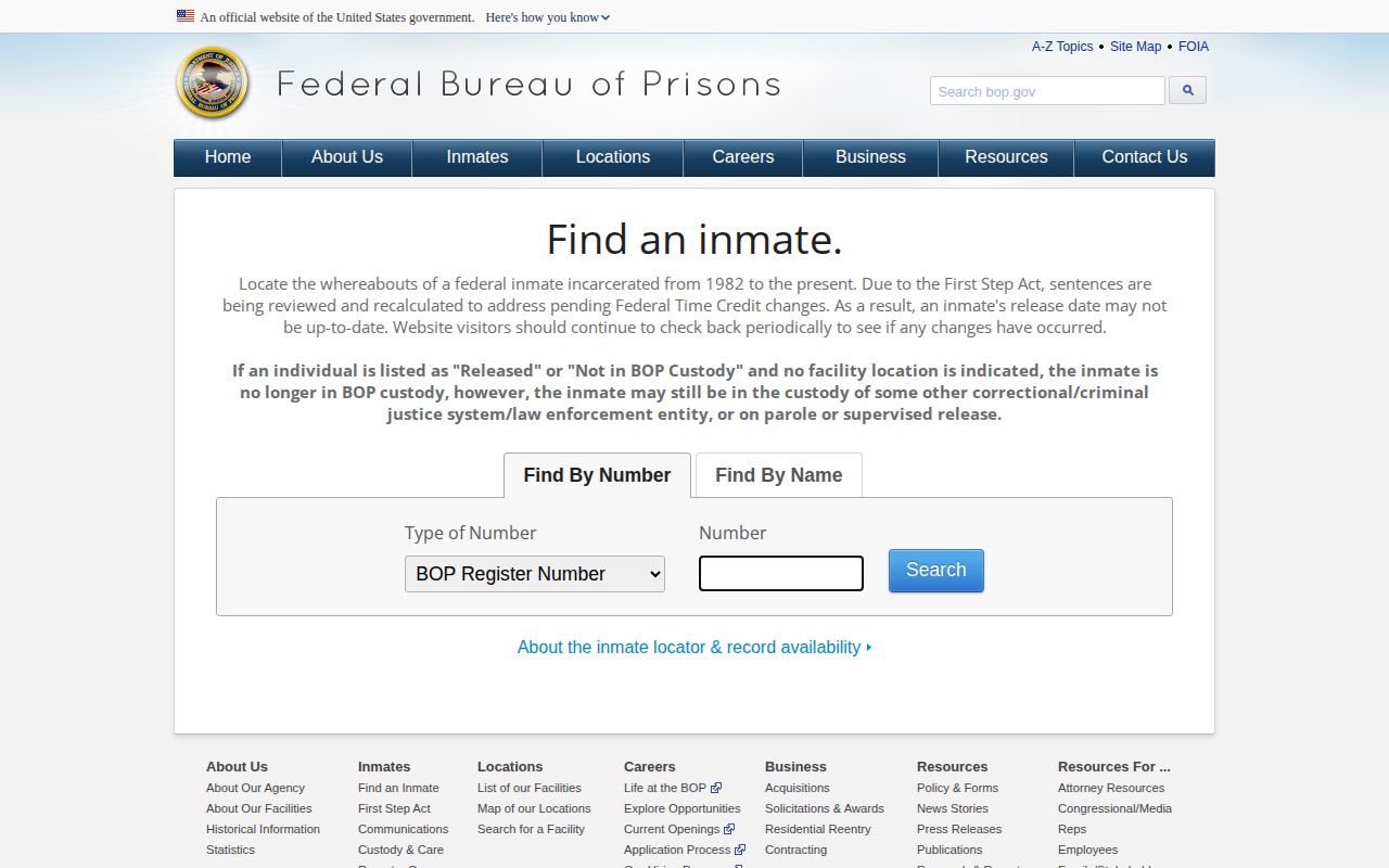 Federal Bureau of Prisons release locator serving Hancock County cases